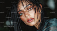 Close-up Portrait of a Woman with Wet Hair and Intense Gaze