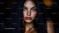 Elegant Woman with Dark Hair and Striking Blue Eyes