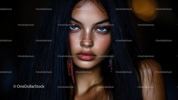 Elegant Woman with Dark Hair and Striking Blue Eyes