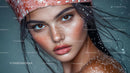 Close-up Portrait of a Woman with Freckles and Headscarf