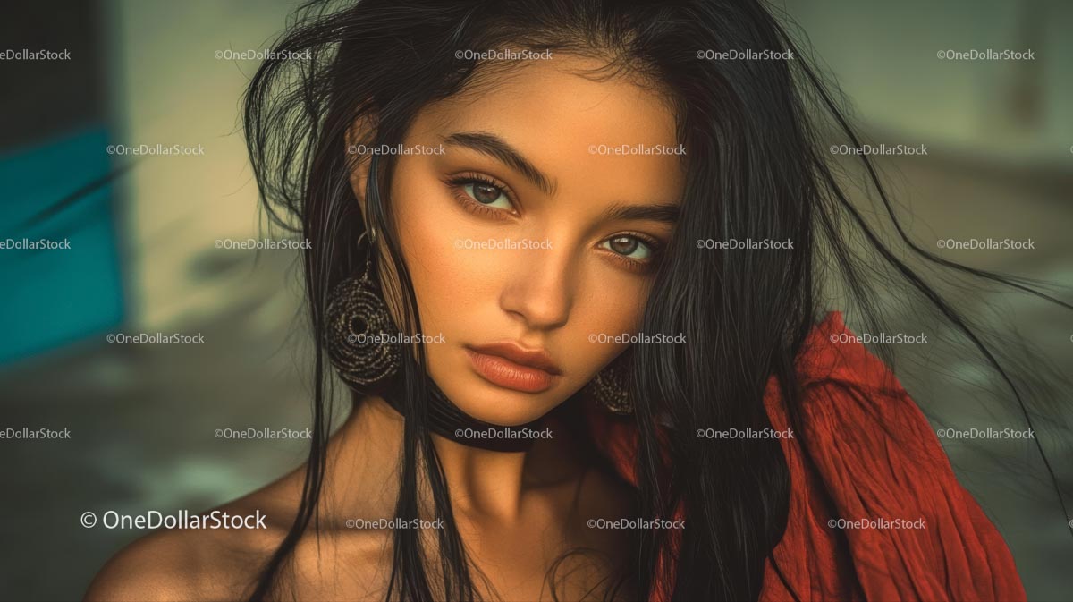 Portrait of a Woman in Red with Thoughtful Expression