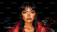 Fierce Model in Red Jacket with Bold Makeup Portrait