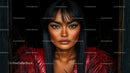 Striking Portrait with Bold Makeup and Red Attire