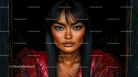 Striking Portrait with Bold Makeup and Red Attire