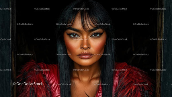 Striking Portrait with Bold Makeup and Red Attire