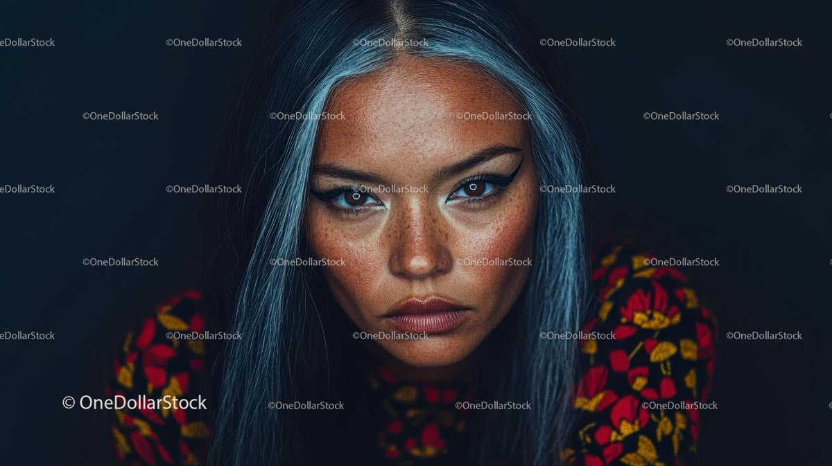 Intense Portrait with Silver Hair and Bold Makeup