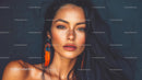 Elegant Woman with Vibrant Earrings and Stylish Makeup