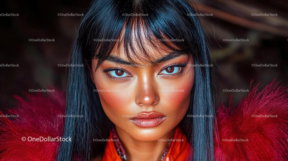 Striking Portrait of a Woman with Vibrant Red Outfit