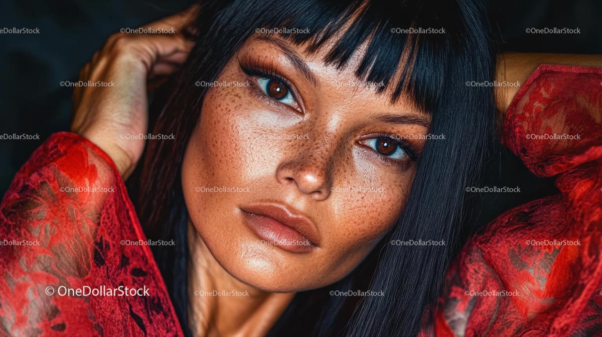 Striking Portrait with Freckles and Red Garment