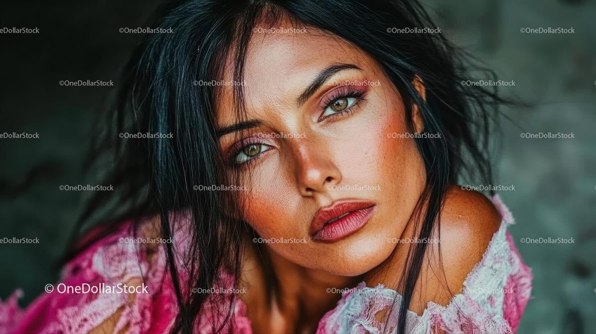 Intense Gaze of Woman in Elegant Pink Fashion