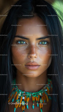 Captivating Freckled Portrait with Vibrant Beaded Necklace