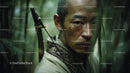 Focused Warrior with Bow and Arrow in Forest