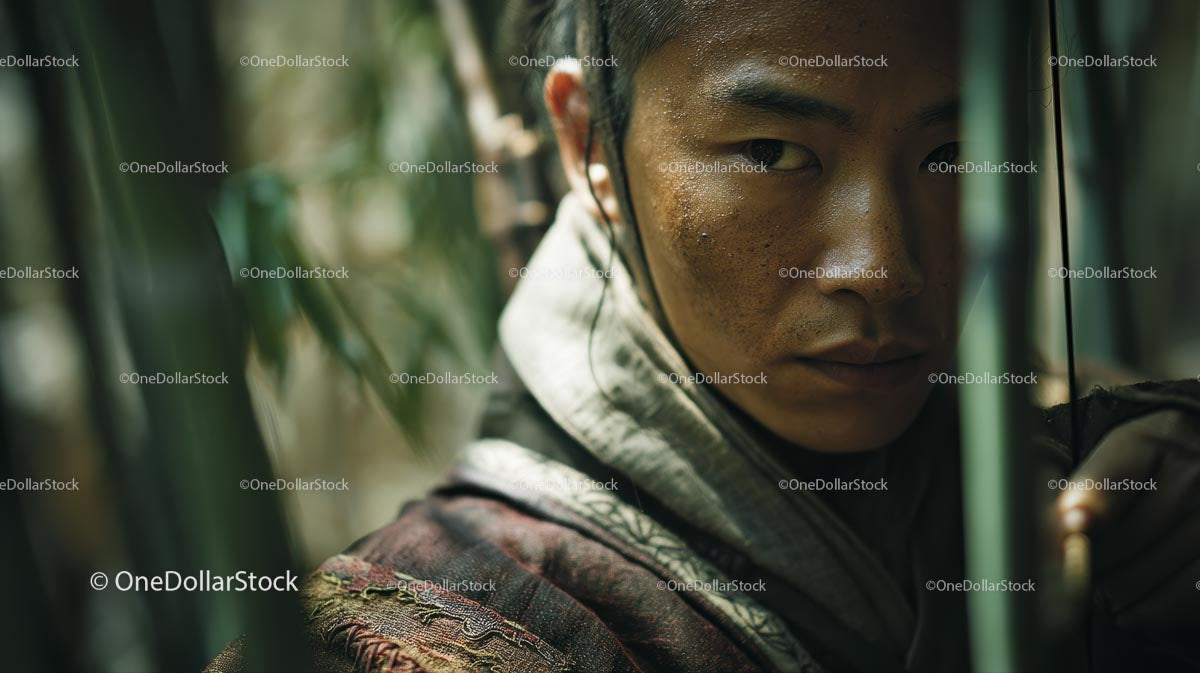 Intense Warrior in Bamboo Forest
