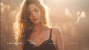 Elegant Woman in Sunlit Field at Golden Hour