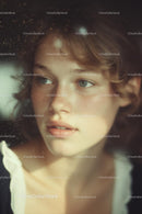 Thoughtful Young Woman Gazing Through a Window