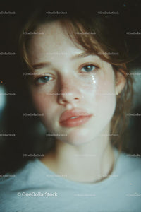 Close-Up Portrait of a Tearful Woman in Soft Light