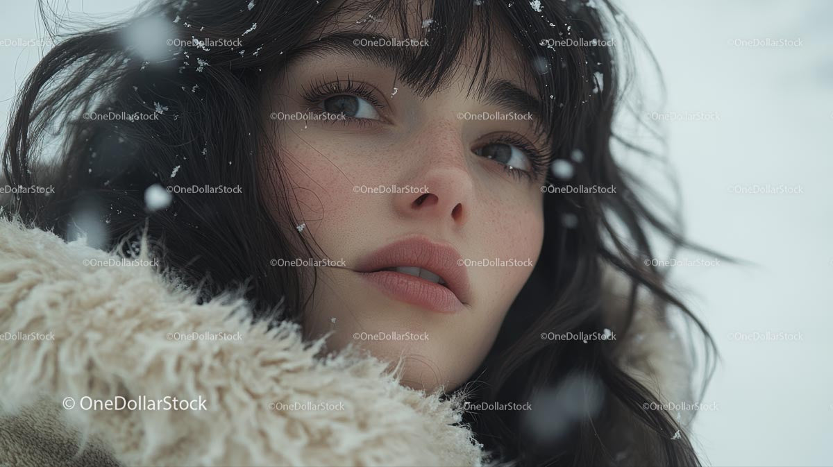 Brunetka Kobieta w Zimowym Stroju Podczas Opadów Śniegu