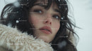 Brunette Woman in Winter Attire During Snowfall