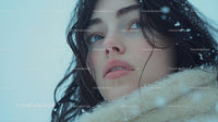 Woman with Snowflakes on Face in Winter Scene