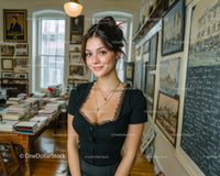 Smiling Young Woman in a Vintage Library Setting
