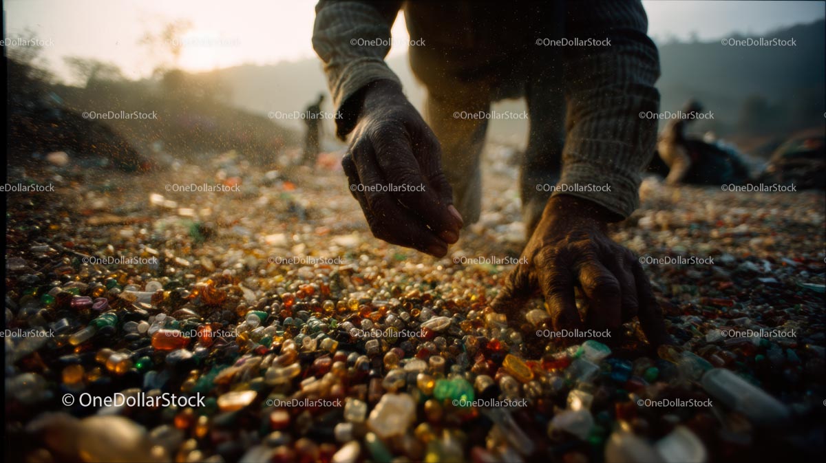 Hand Collecting Colorful Pebbles in Morning Light