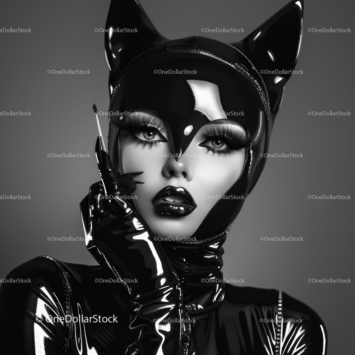 Futurystyczny Glamour w Czarnym Lateksowym Kombinezonie