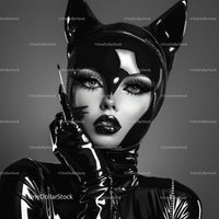 Futuristic Glamour in Black Latex Catsuit