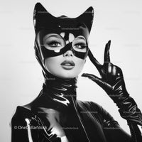 Model in Black Latex Cat Costume with Mask