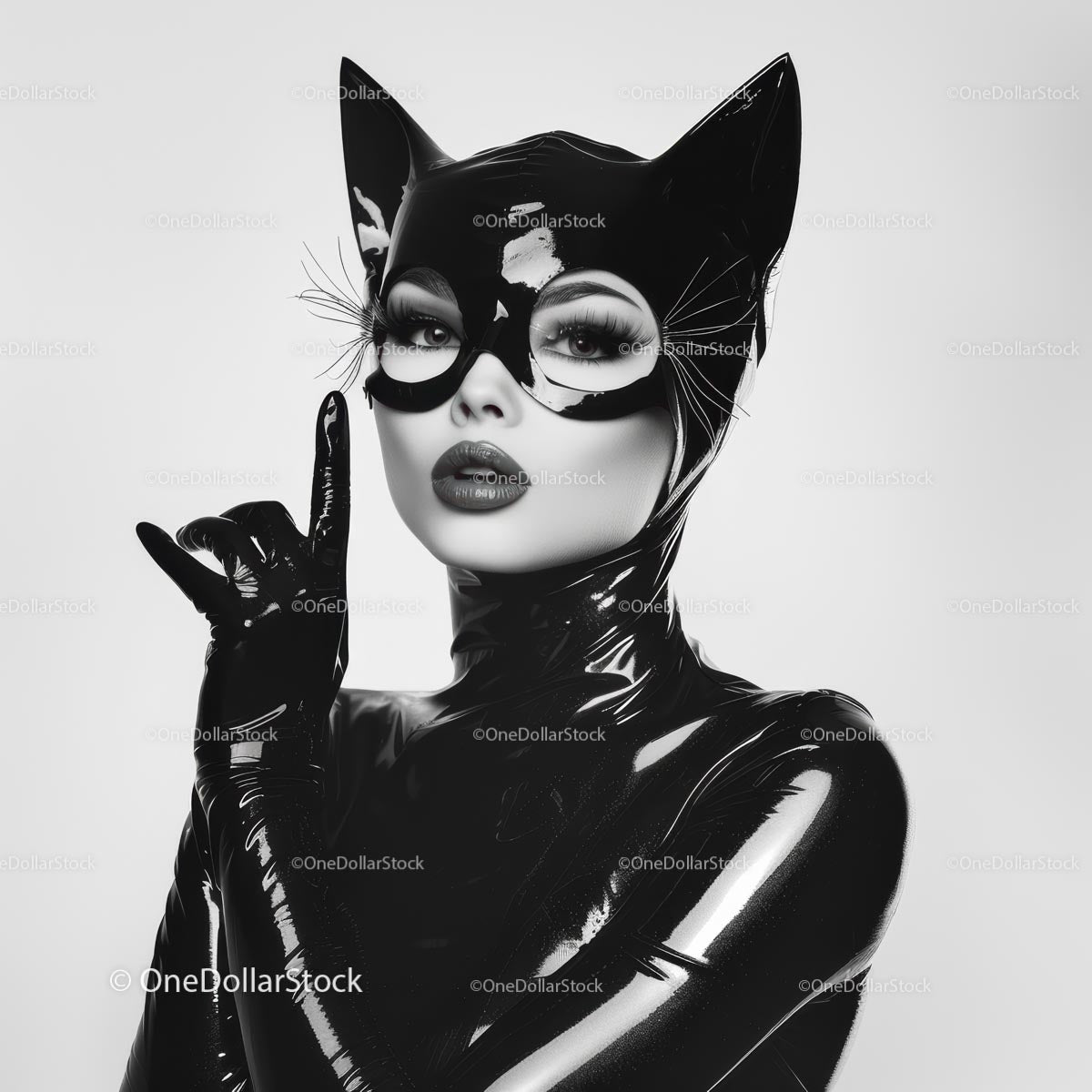 Olśniewająca Catwoman w czarnym lateksowym kostiumie