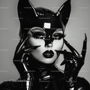 Dramatic Black and White Catwoman in Glossy Latex
