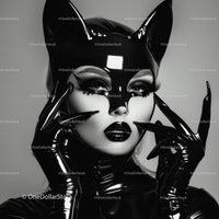 Dramatic Black and White Catwoman in Glossy Latex