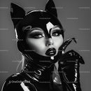 Glamorous Catwoman in Black Latex Costume