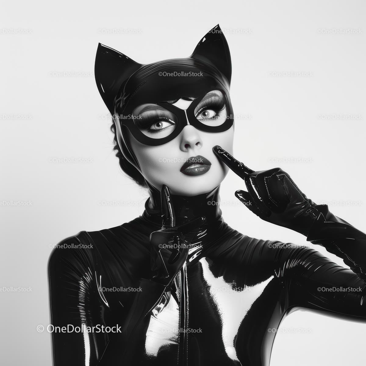 Mysterious Woman in Black Latex Catwoman Costume