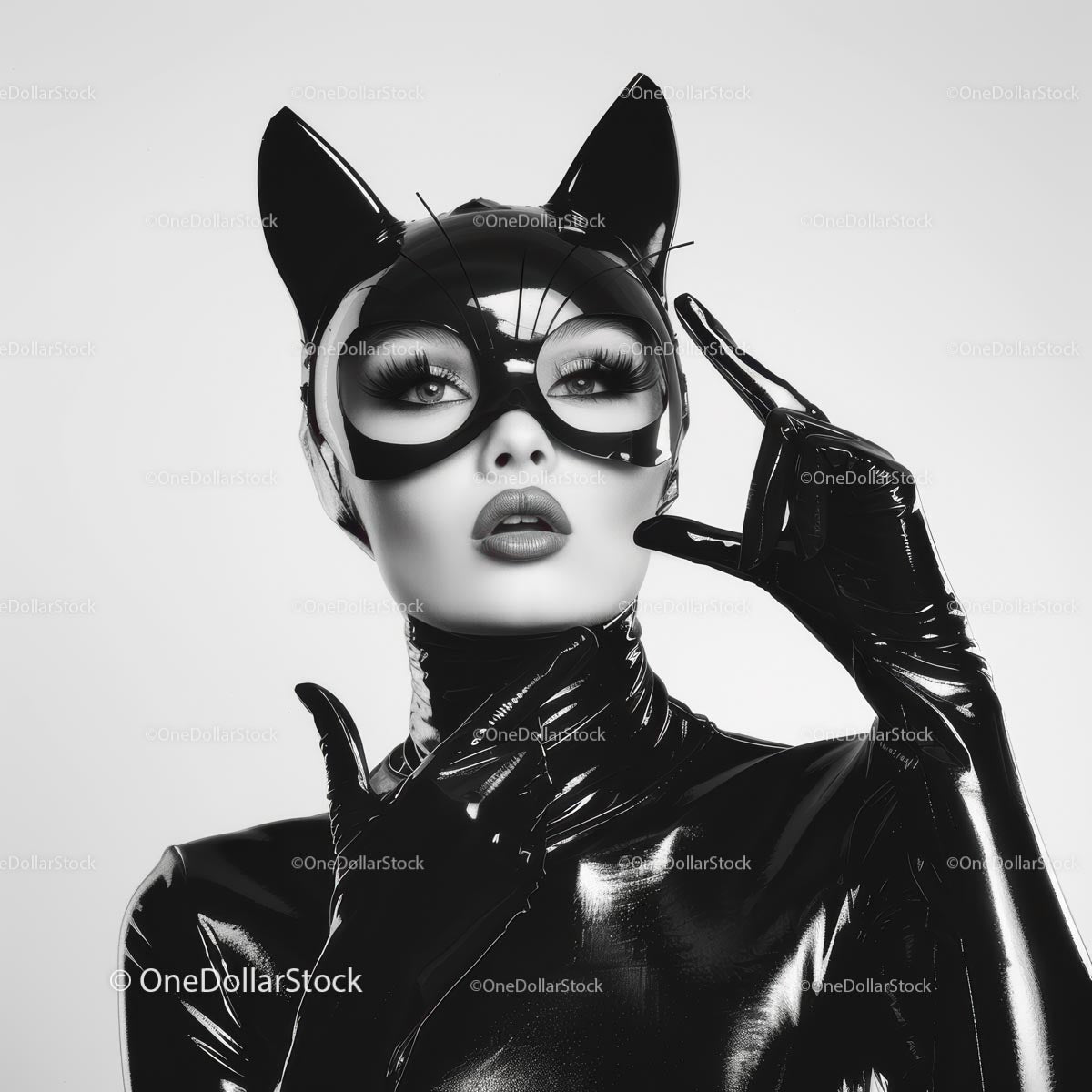 Glamorous Woman in Cat Costume with Bold Makeup