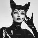 Elegant Fashion Portrait of Woman in Black Latex Costume