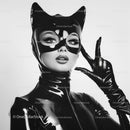 Stylish Woman in Black Latex Cat Costume