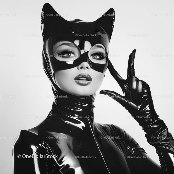 Glamorous Catwoman in Shiny Latex Costume