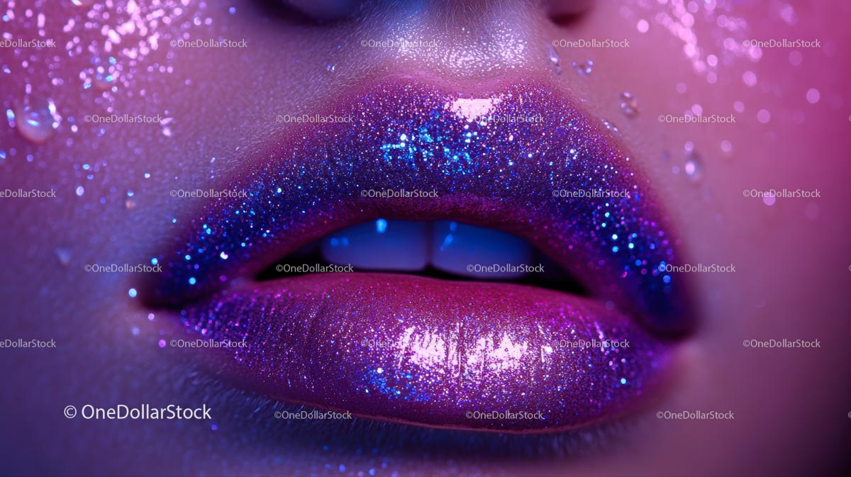 Sparkling Glitter Lips in Vibrant Purple and Blue Tones