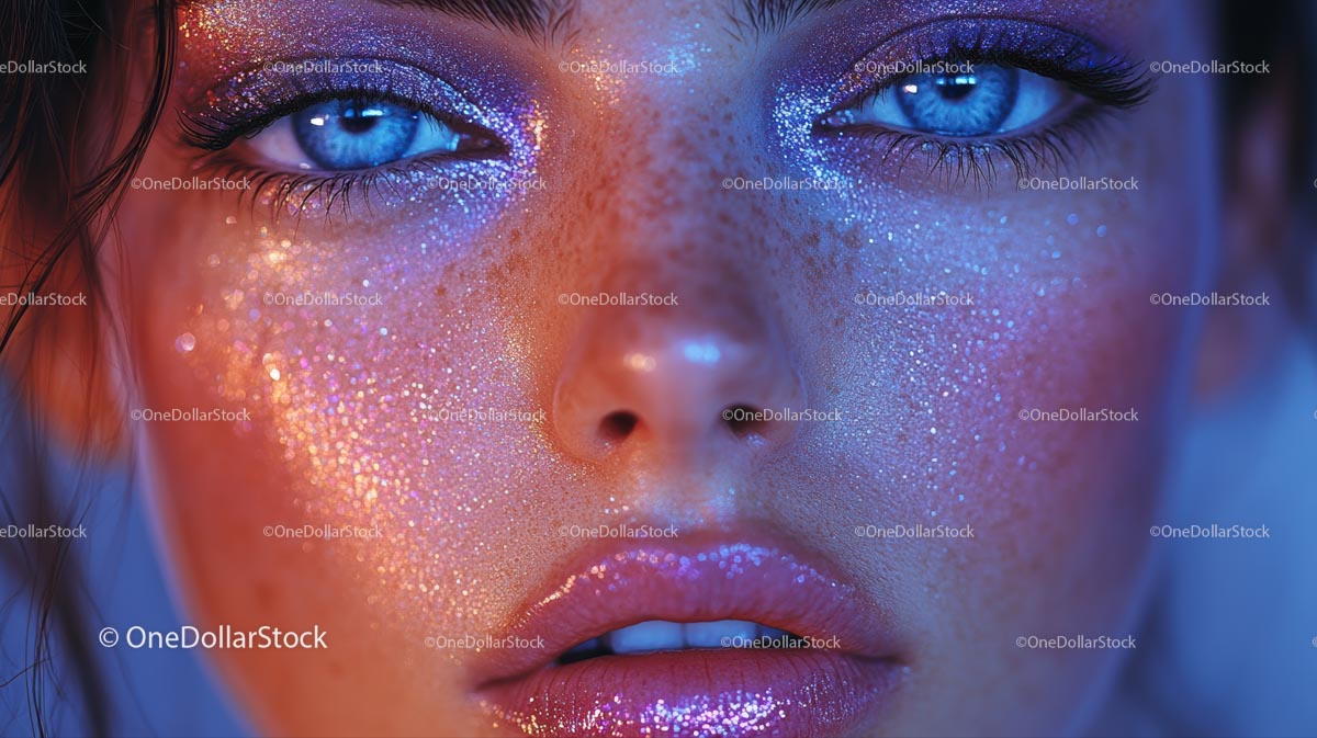 Glamorous Close-Up Portrait with Shimmering Makeup