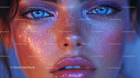 Glamorous Close-Up Portrait with Shimmering Makeup