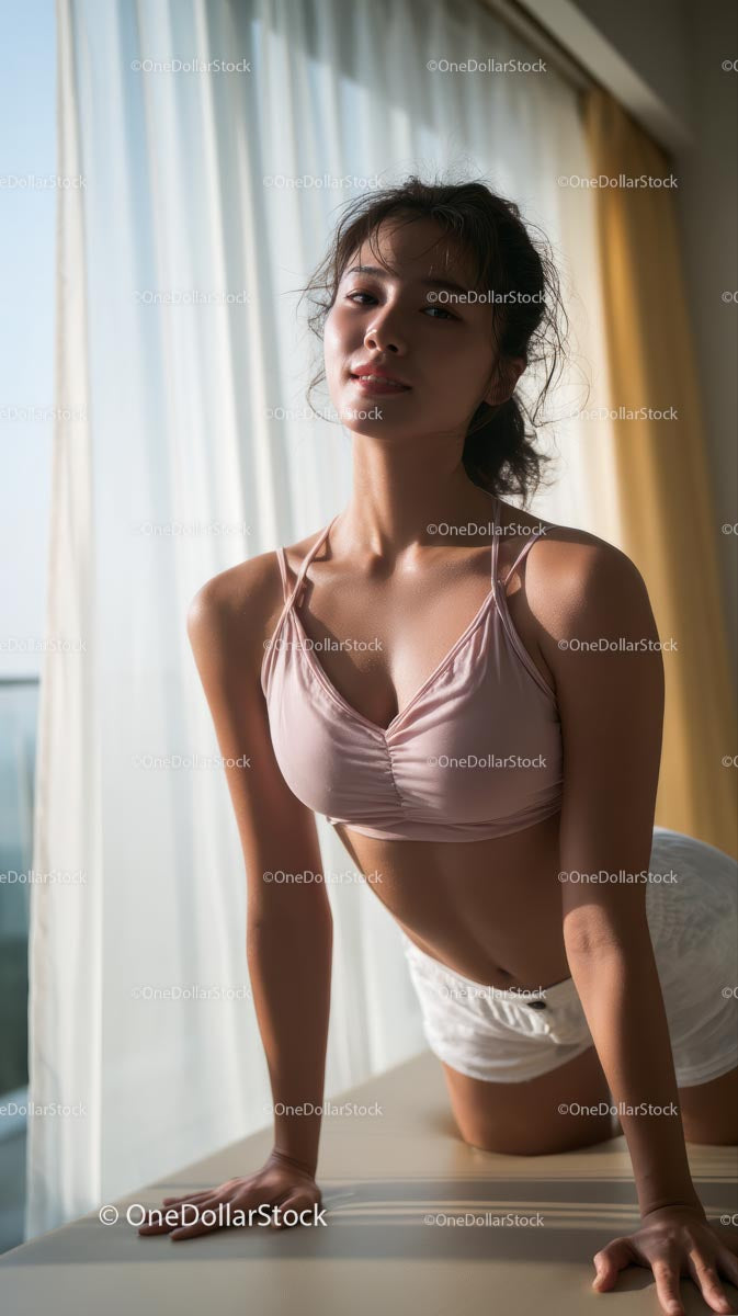 Woman Practicing Yoga in Sunlit Room