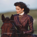 Elegant Woman Riding Horse in Vintage Victorian Attire