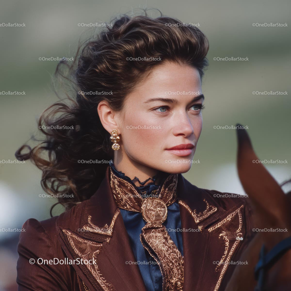 Elegant Woman in Vintage Brows with Gold Accents