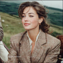 Elegant Woman in Plaid Blazer in Countryside Setting