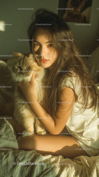 Morning Bliss with Fluffy Cat in Soft Sunlight