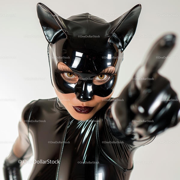 Dynamic Catwoman Cosplay in Shiny Black Latex Costume