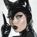 Stylish Woman in Latex Cat Costume Close-Up