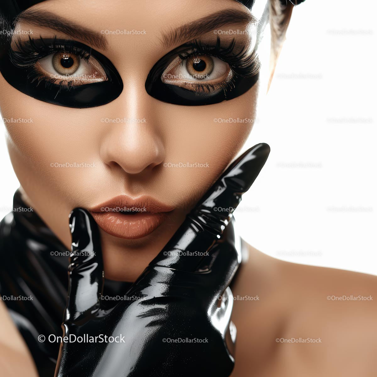 Mysterious Woman with Dramatic Eye Makeup and Black Gloves
