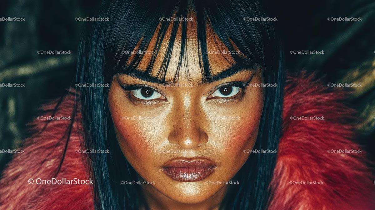 Intense Portrait of a Woman in Red Fur