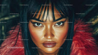 Intense Portrait of a Woman in Red Fur